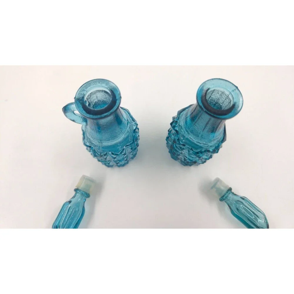 Vintage Indiana Glass Teal Oil & Vinegar Cruet Starburst - Hard to Find Set